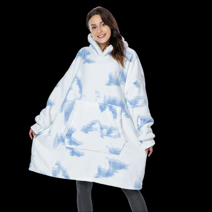 Oversized wearable blanket hoodie in plush fleece, ultra-cozy hooded design for indoor and outdoor lounging