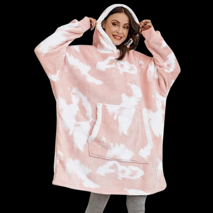 Oversized wearable blanket hoodie in plush fabric, ultra-cozy hooded design for indoor and outdoor lounging