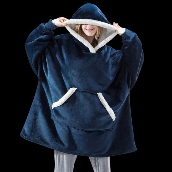 Oversized wearable blanket hoodie in plush fabric, ultra-cozy hooded design for indoor and outdoor lounging