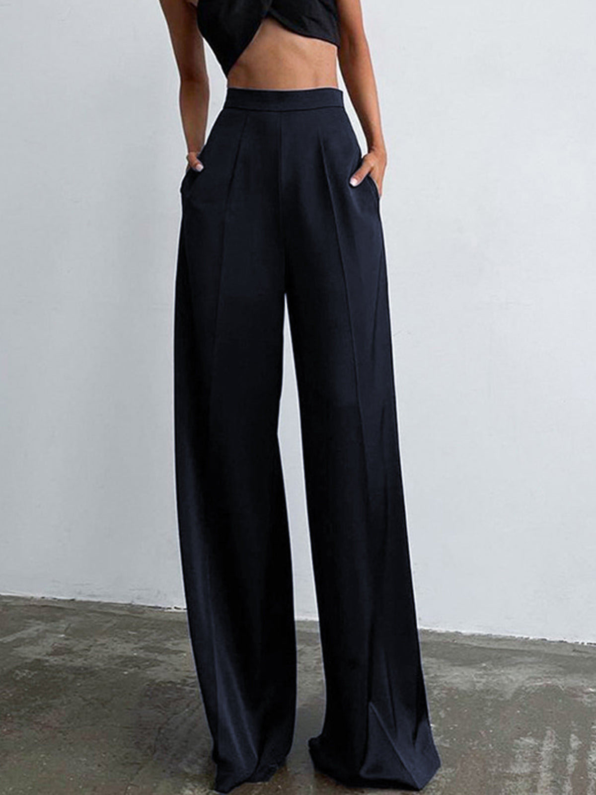Women's satin wide leg dress pants oversized relaxed draped fit with subtle sheen