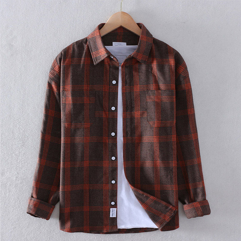 Men's checkered flannel shirt regular fit button closure natural cotton casual everyday wear
