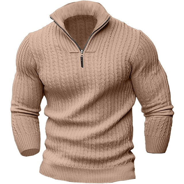 Men's Dareen gray knit zippered pullover slim-fit casual sweater with front zipper detail