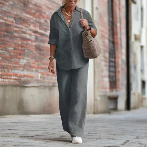 Women's chic two-piece coordinated set elegant versatile style comfortable fit for work and weekend
