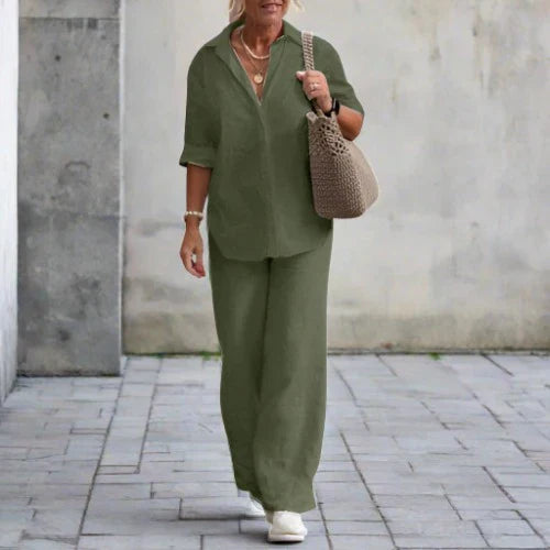 Women's Britta two-piece set elegant coordinated top and pants versatile chic everyday outfit
