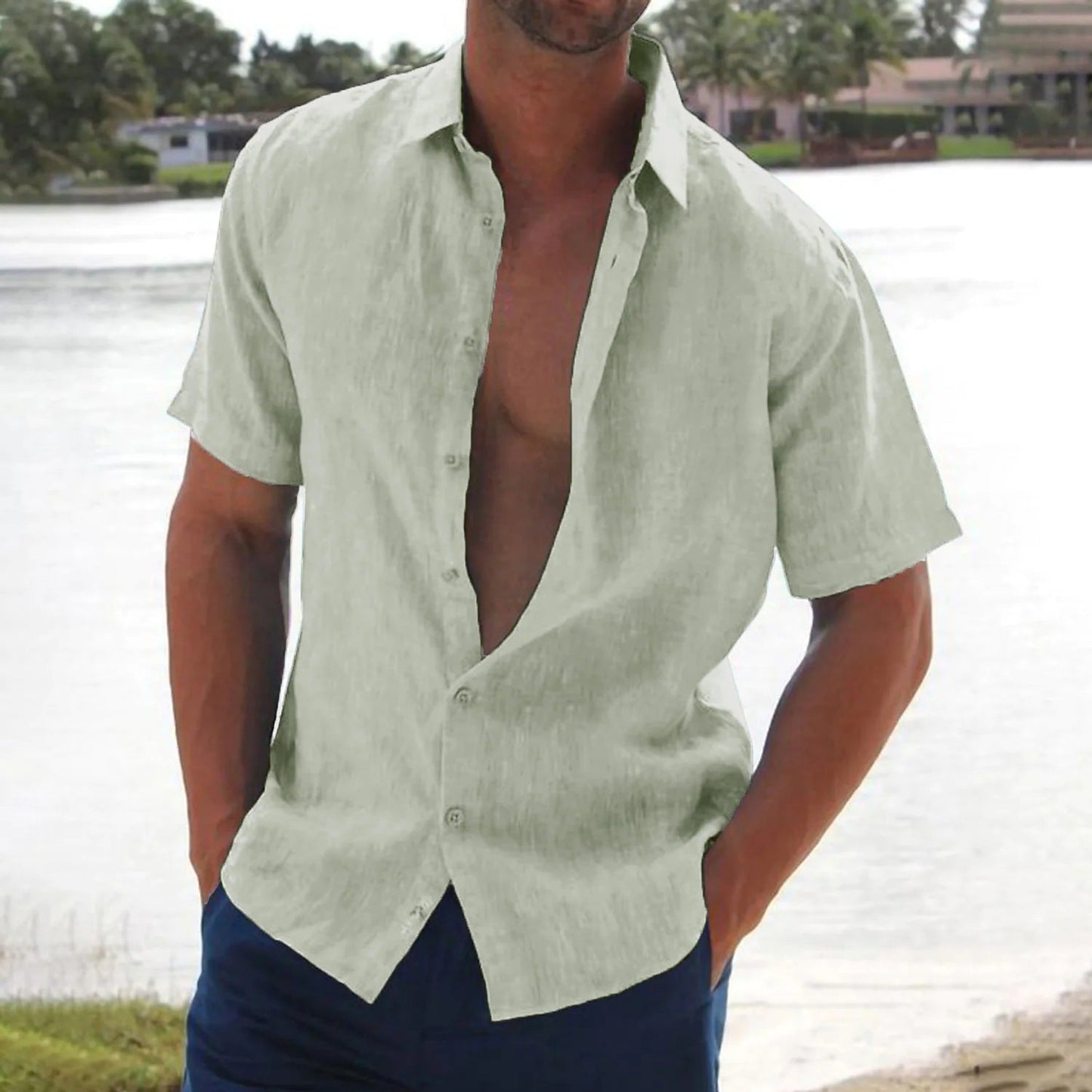 Men's Jasper casual linen shirt elegant fit lightweight breathable fabric streamlined silhouette