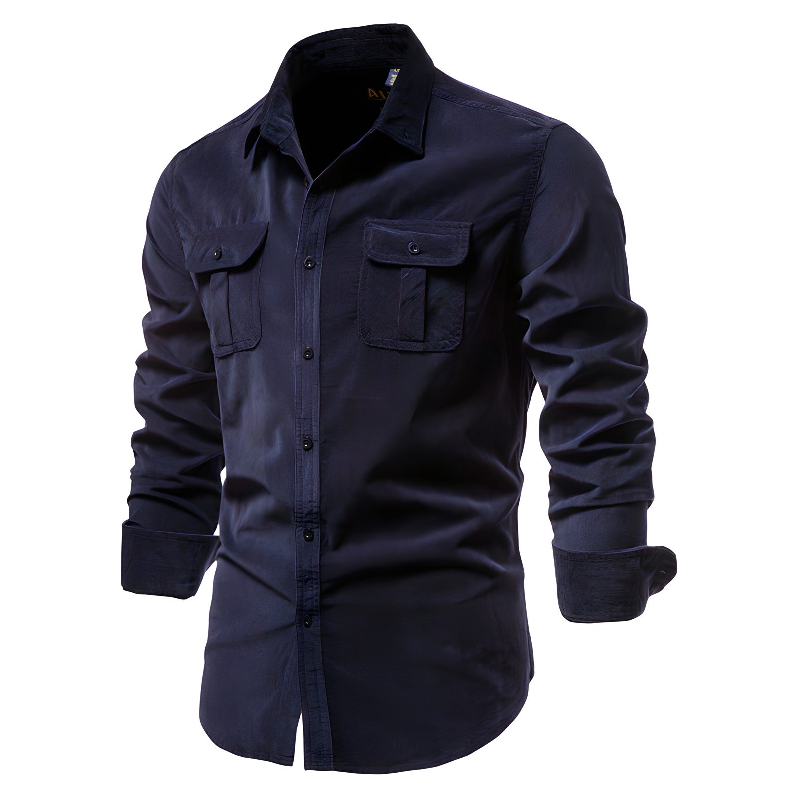 Men's tailored fit long sleeve shirt with button pockets, refined everyday style for him