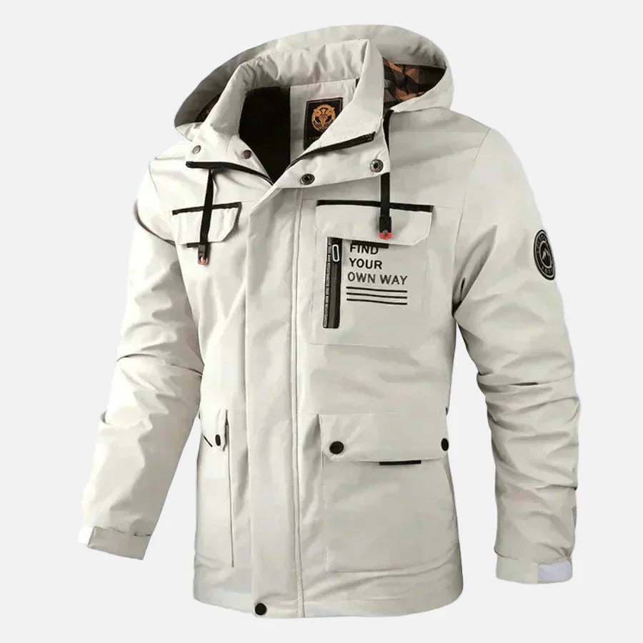 Men's black hip-length hooded jacket with stand collar woven blend versatile fall outerwear