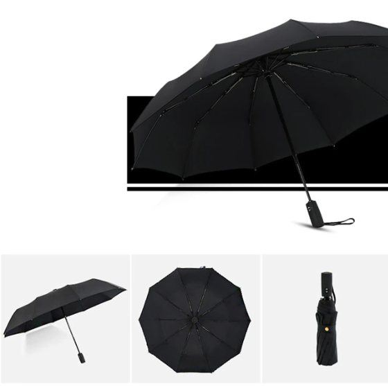 Urbann-Vibe storm-proof folding umbrella compact wind-resistant design for urban travelers in black