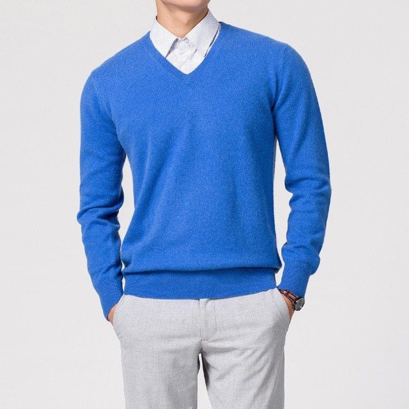 Nevan men's gray fine knit V-neck sweater slim fit lightweight elegant winter essential
