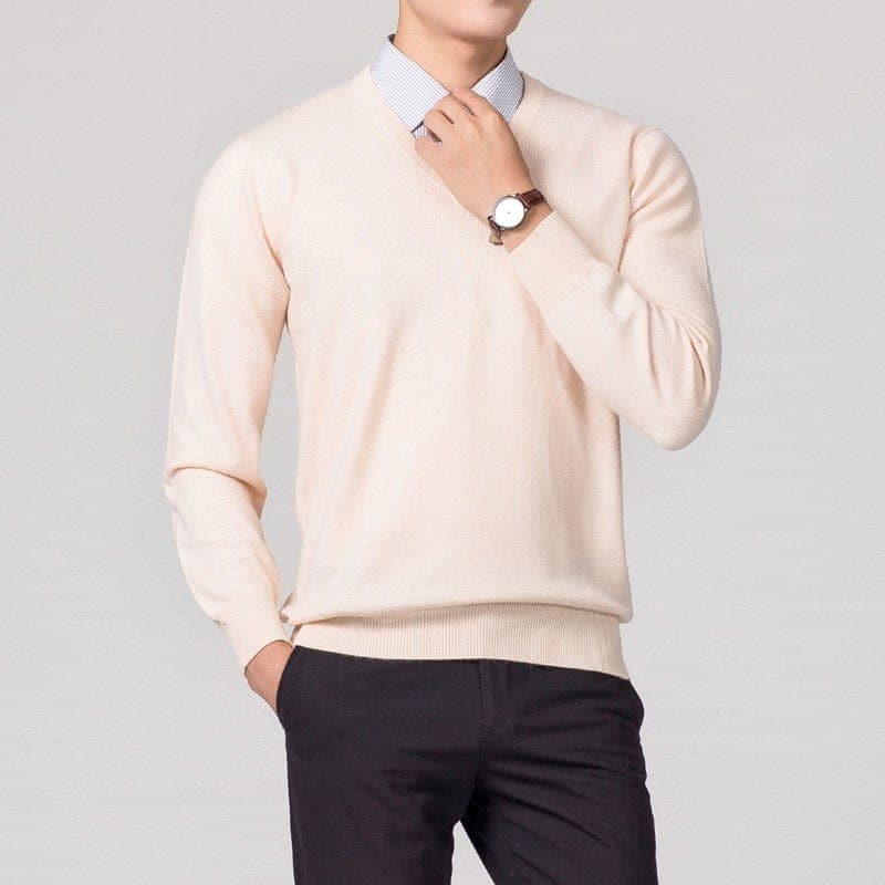 Nevan men's gray fine knit V-neck sweater slim fit elegant lightweight winter essential