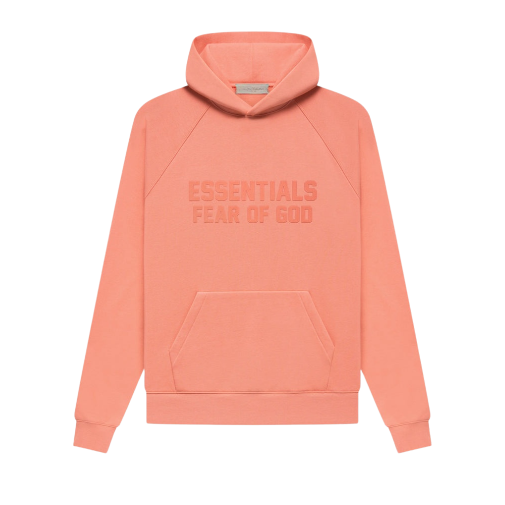 Men's peach relaxed-fit fleece hoodie with kangaroo pocket, ultra-soft premium interior warmth