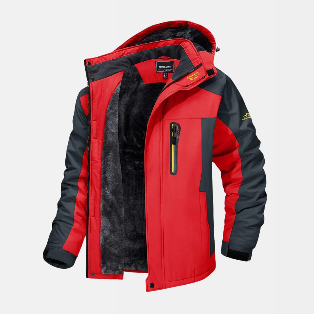 Men's black windproof waterproof winter jacket with warm lining and breathable polyester shell
