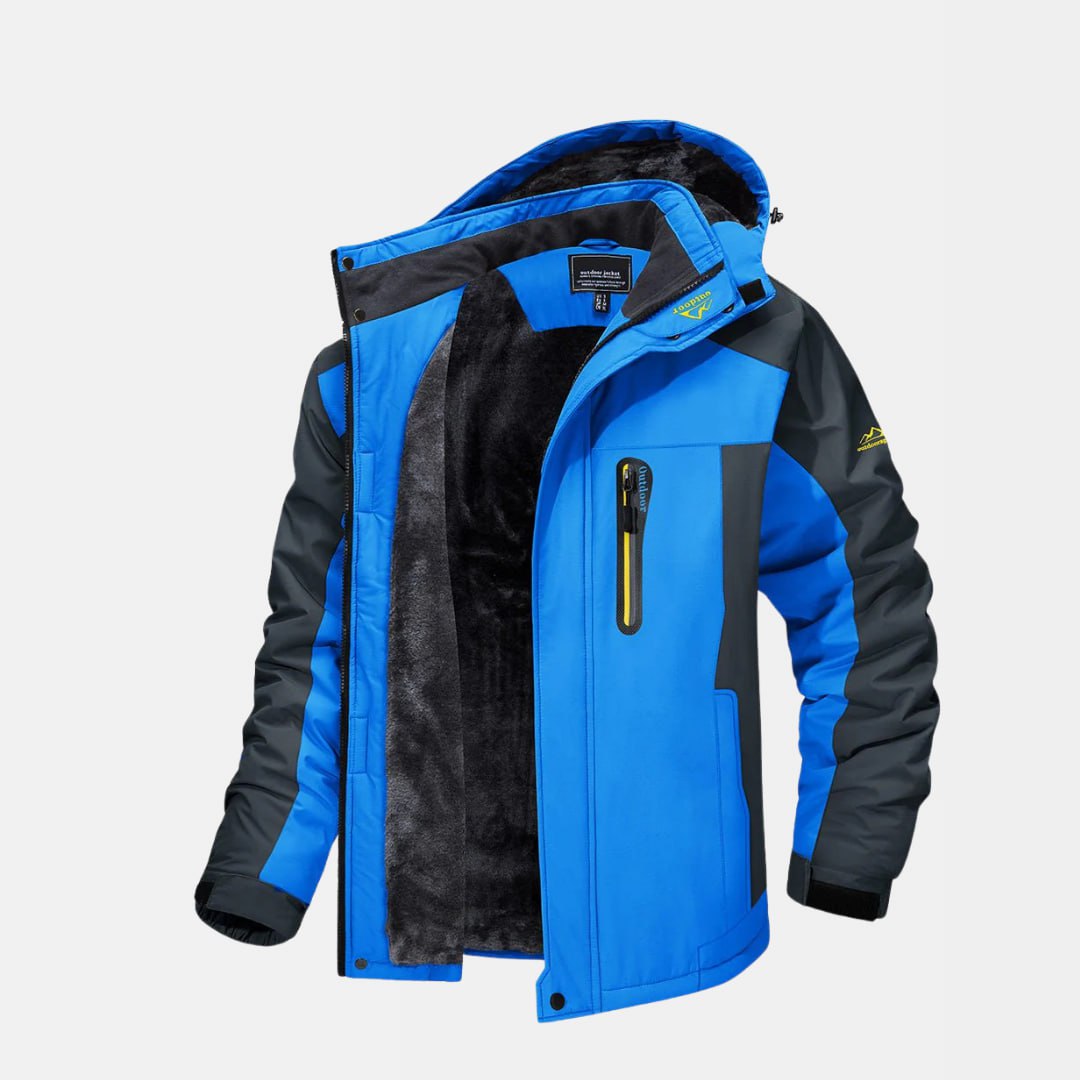 Men's waterproof windproof winter jacket with warm lining, breathable polyester shell for outdoor activities