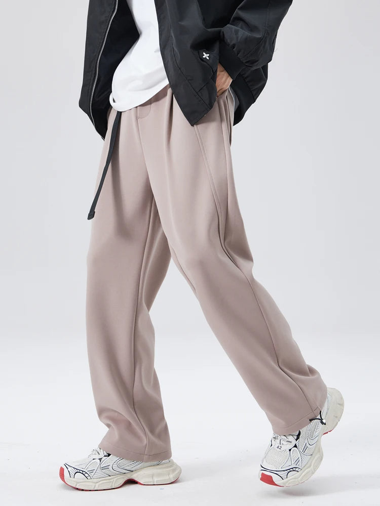 Men's wide-leg trousers relaxed tailored fit with adjustable drawstring waist everyday comfort style
