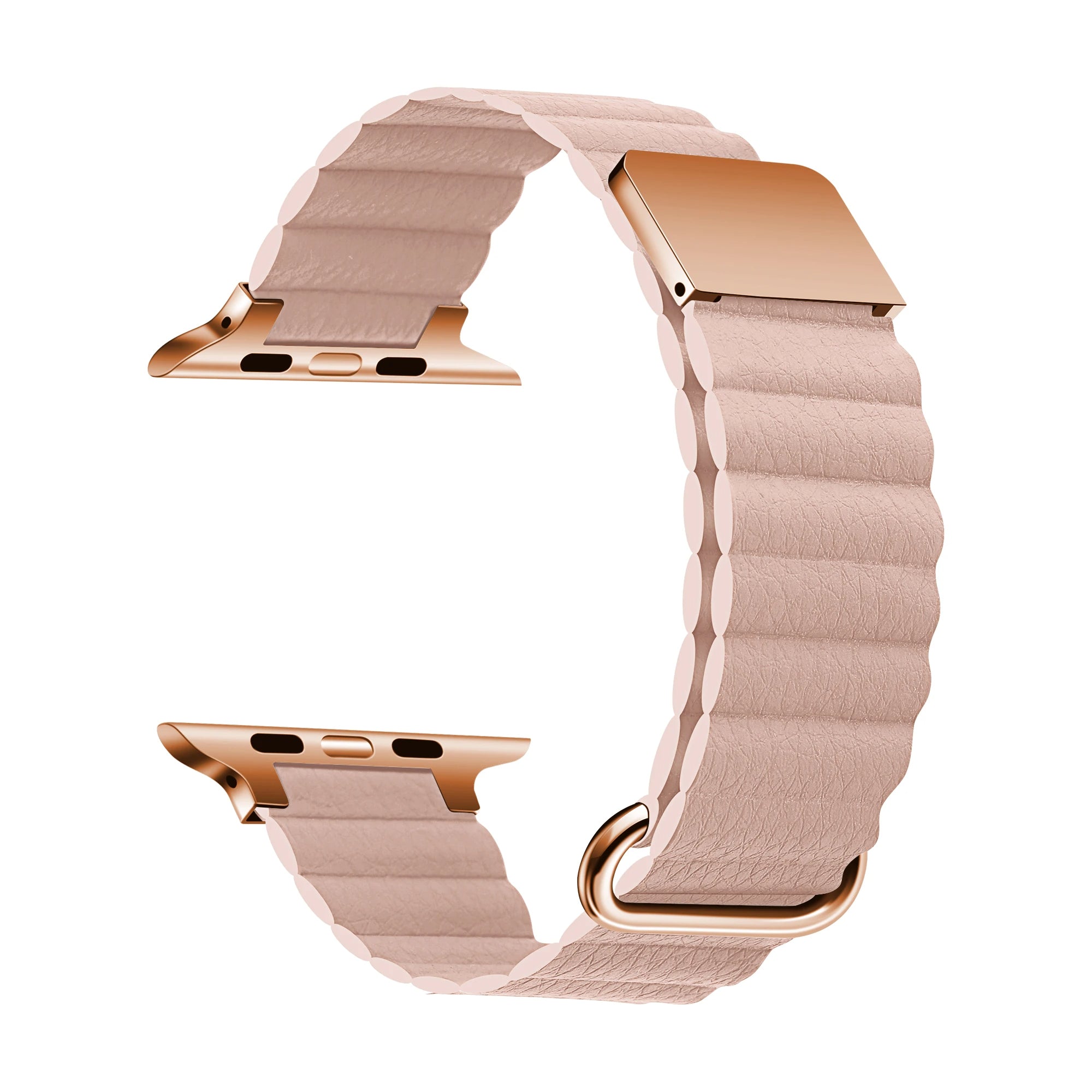 Blush genuine leather Watch band ridged texture magnetic closure everyday professional style