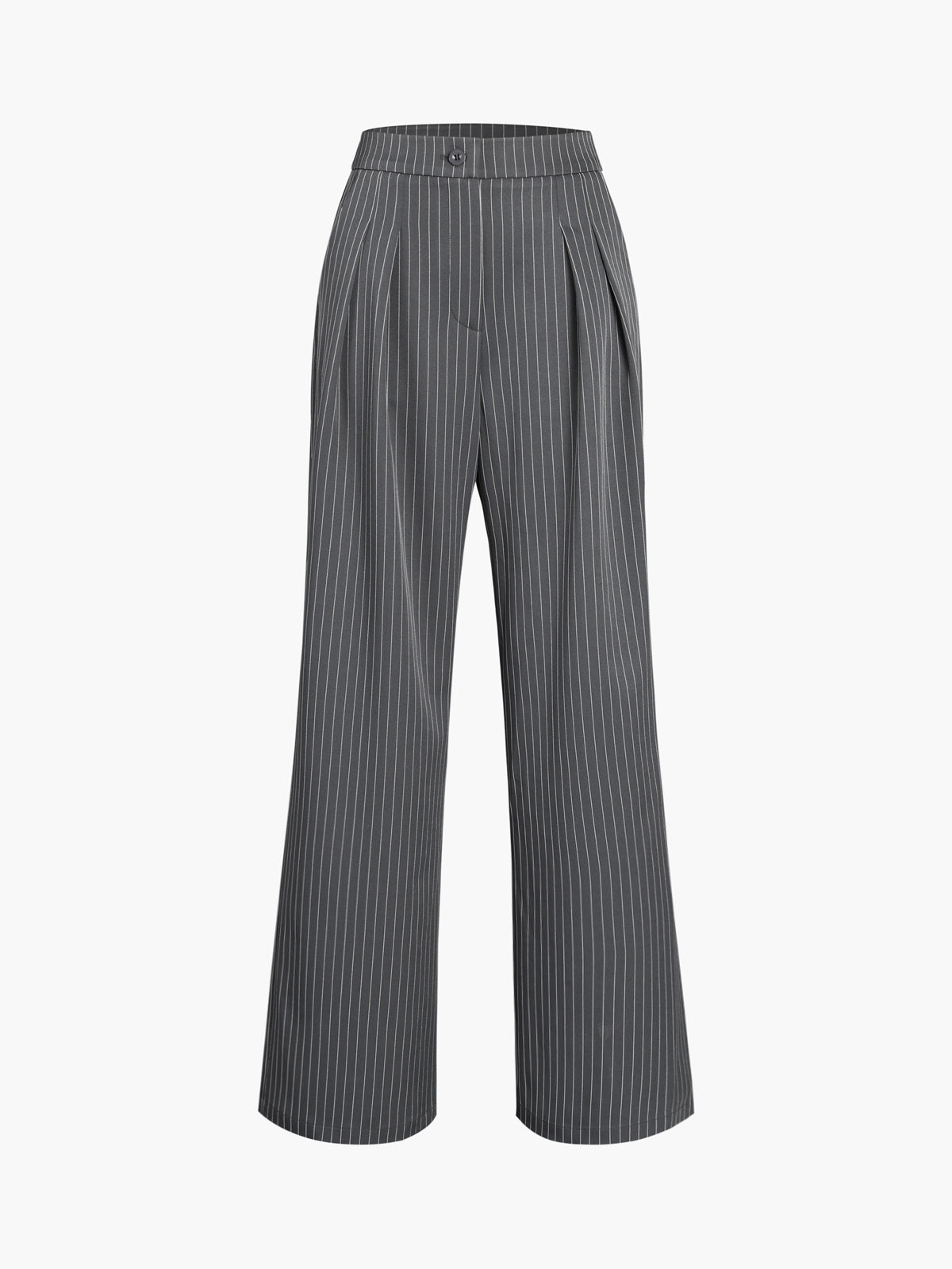 Women's pinstripe pleated wide-leg trousers in classic black white stripe woven fabric office casual