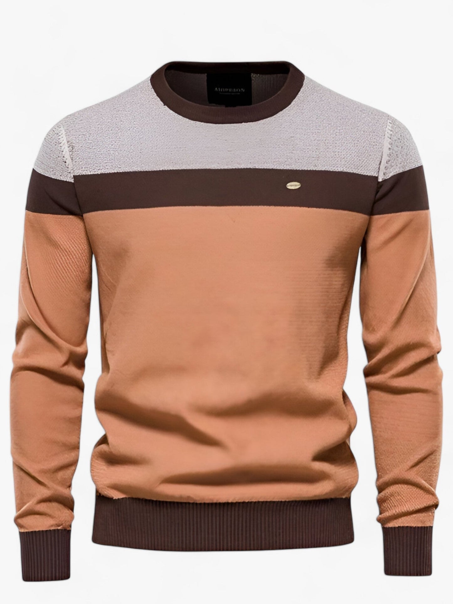 Men's color-block cotton knit sweater classic fit breathable premium crewneck casual style
