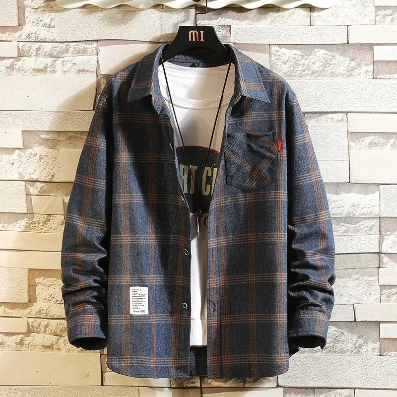 Vanguard relaxed fit plaid flannel shirt soft cotton-blend breathable casual streetwear button front