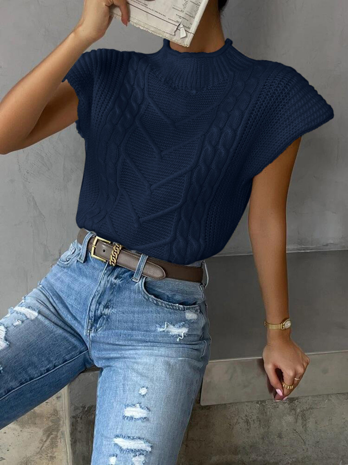 Women's cap sleeve sweater vest soft knit layering top casual polished everyday style