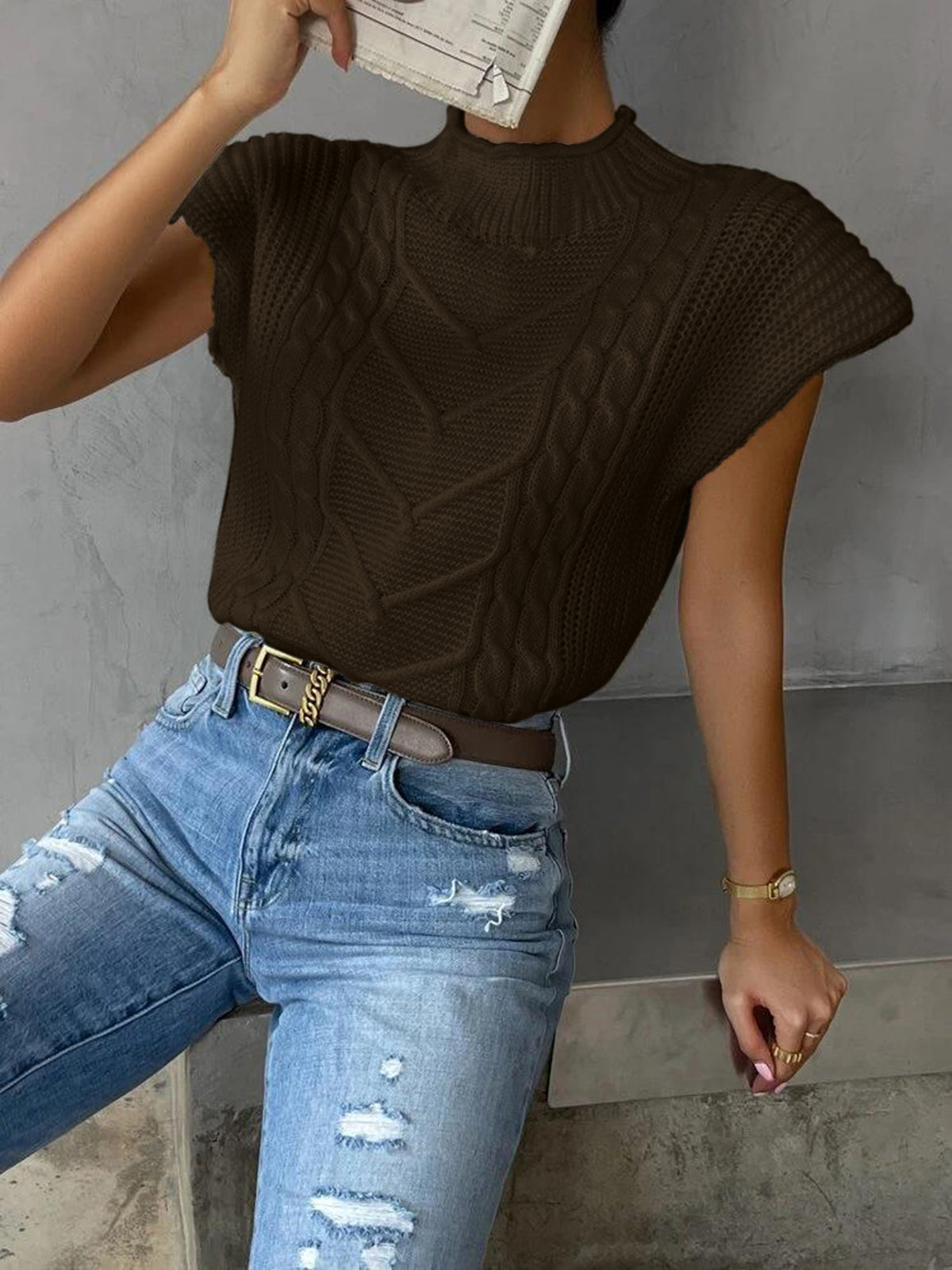 Women's soft knit sweater vest cap sleeve casual layering top lightweight versatile pullover