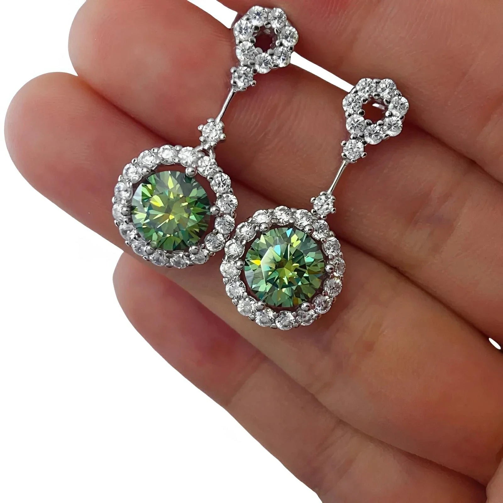 Platinum-plated sterling silver moissanite stud earrings 4ct total weight sparkling zircon accents