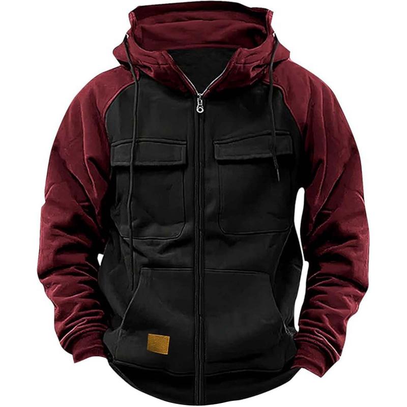 Men's raglan sleeve jacket colorblock design drawstring hood sporty travel fit
