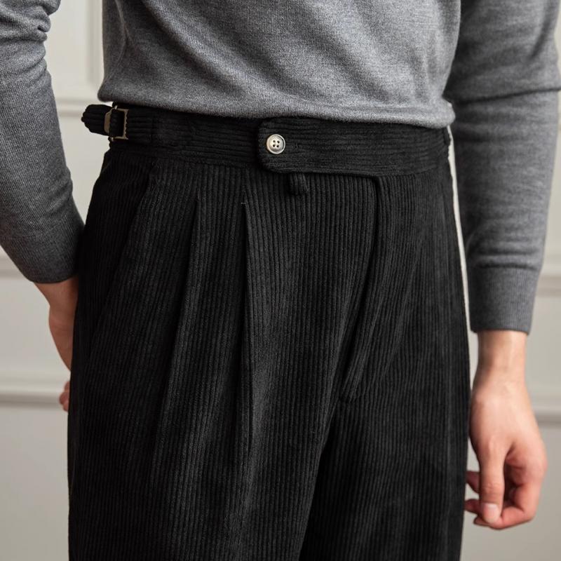 Men's brown corduroy pants Naples fit retro style with classic ribbed texture for casual to semi-formal wear