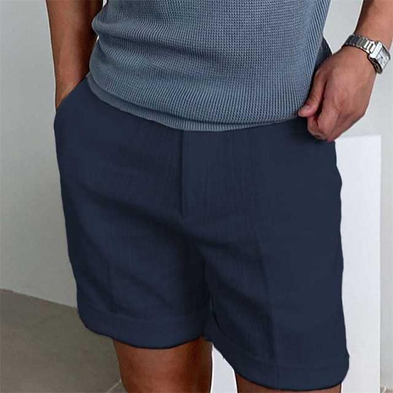 Men's linen shorts relaxed fit with rolled-up legs, breathable casual summer style for warm days
