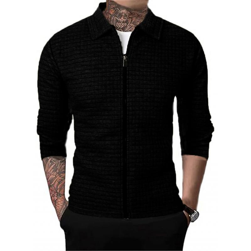 Men's slim fit waffle textured jacket with modern lapel collar and front zipper