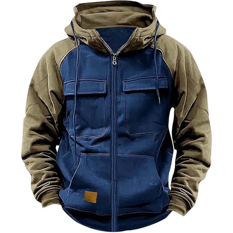 Men's raglan sleeve jacket colorblock design drawstring hood sporty travel fit comfort style