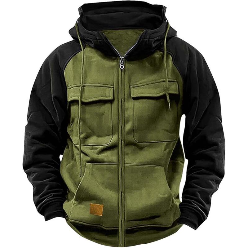 Men's raglan sleeve jacket colorblock design drawstring hood sporty travel fit