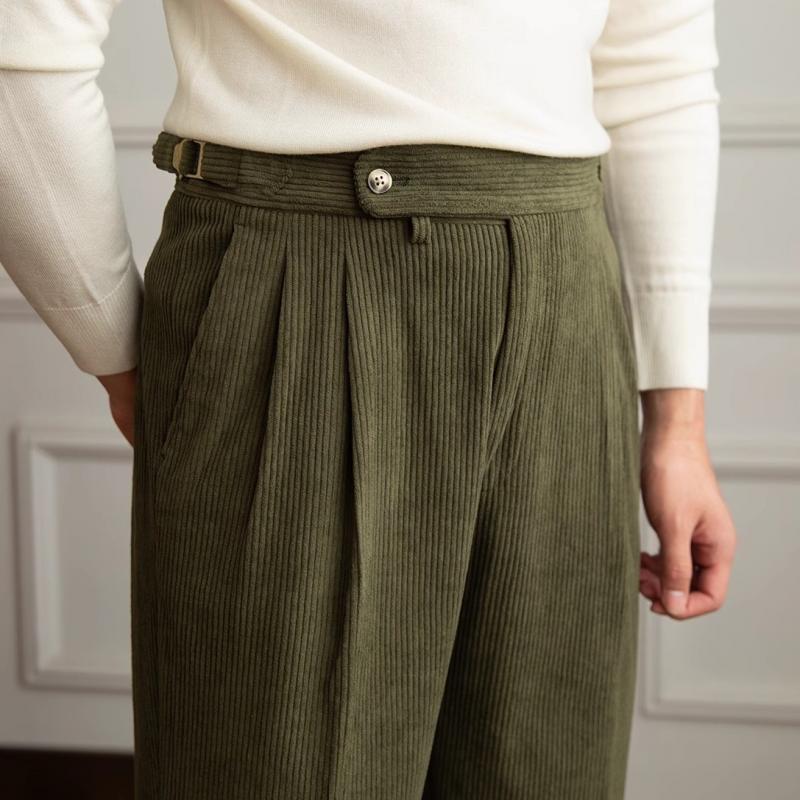 Men's brown corduroy pants Naples fit retro style with classic ribbed texture for casual to semi-formal wear