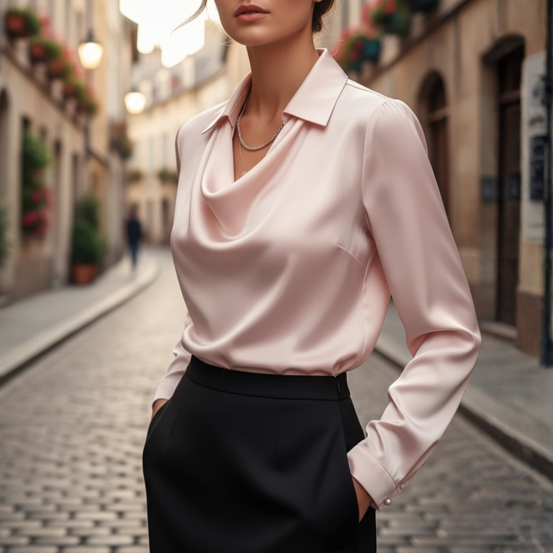 Women's cowl neck long sleeve top in multiple colors, soft elegant fabric for formal and casual wear