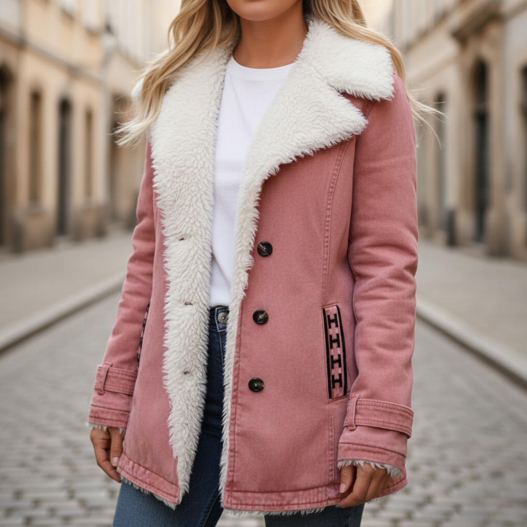 Women's elegant winter coat with faux fur collar, soft warm fabric, available in multiple colors
