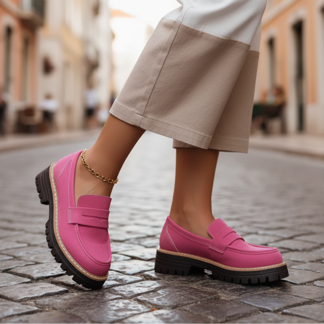 Women's beige moccasin shoes thick cushioned sole casual to semi-formal versatile slip-on style