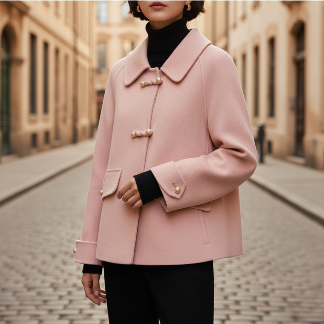 Women's button sleeve coat in beige classic fit, durable winter outerwear for autumn seasons