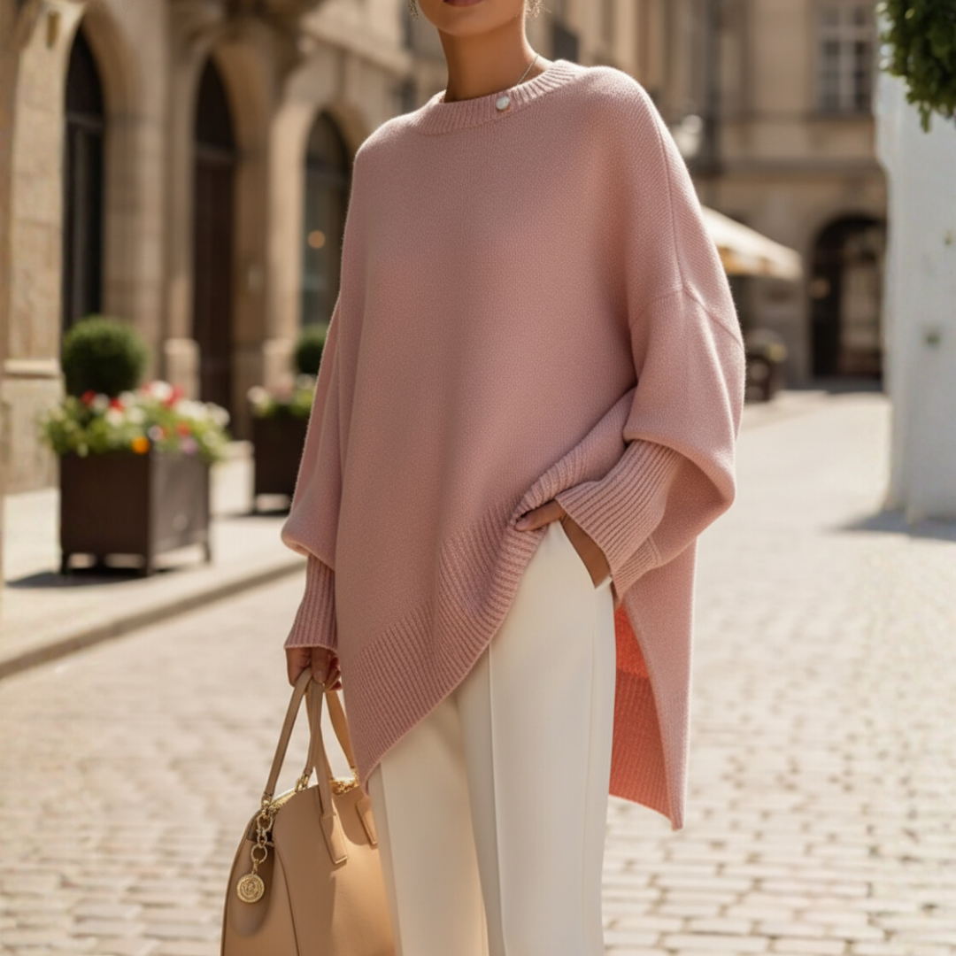 Women's oversized relaxed-fit polyester sweater in soft casual style with dropped shoulders