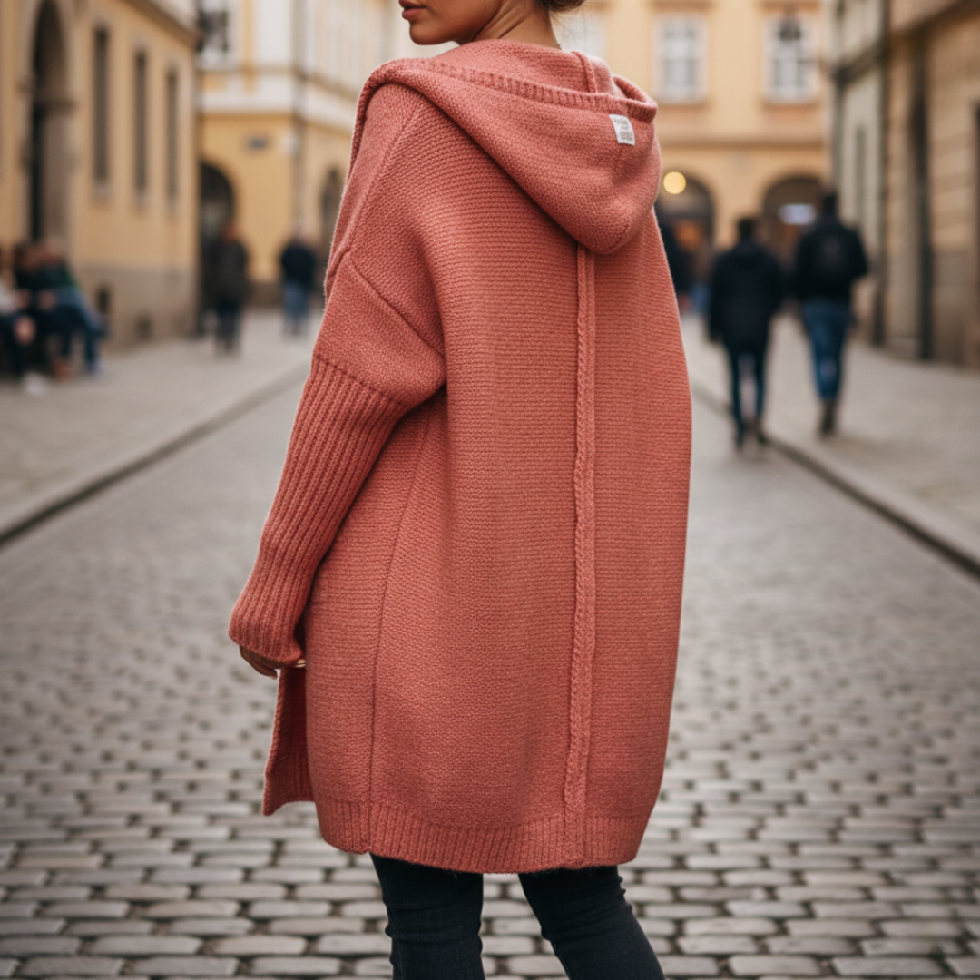 Women's hooded cardigan cozy loose fit with side pockets for casual everyday comfort