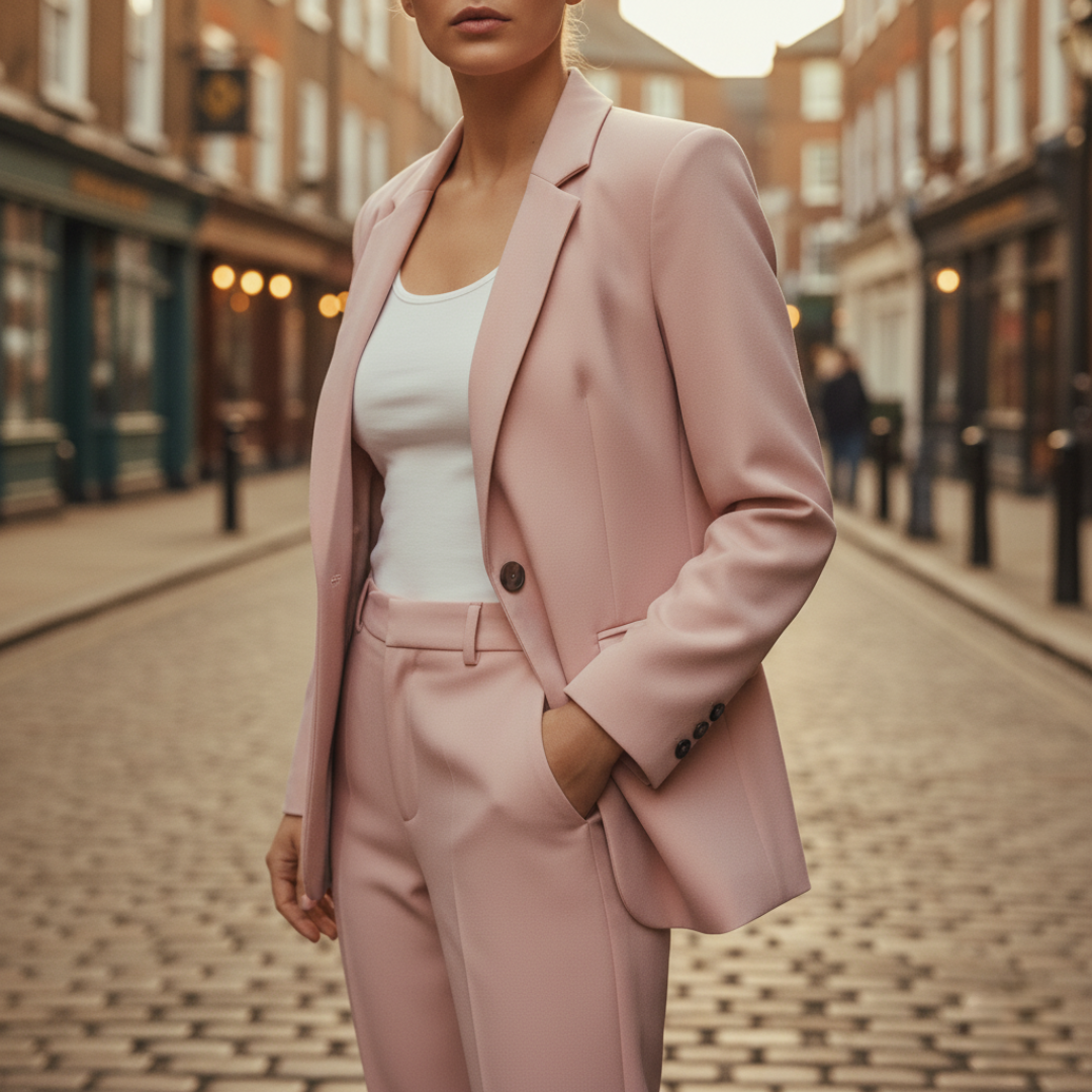 Women's formal suit jacket and pants set, professional comfort fit, tailored two-piece ensemble