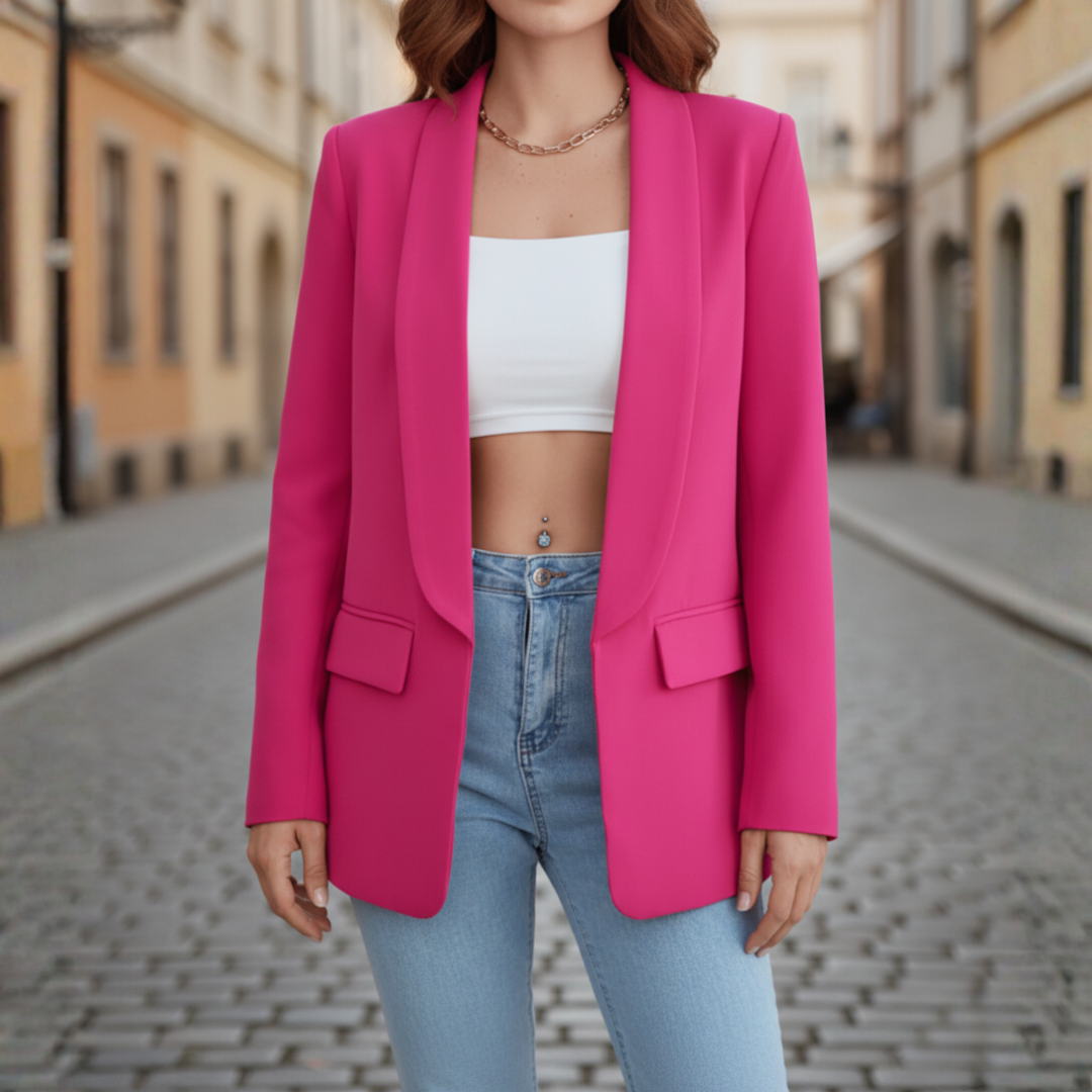 Beige women's stretch jacket long sleeve slim silhouette with functional pockets everyday wear