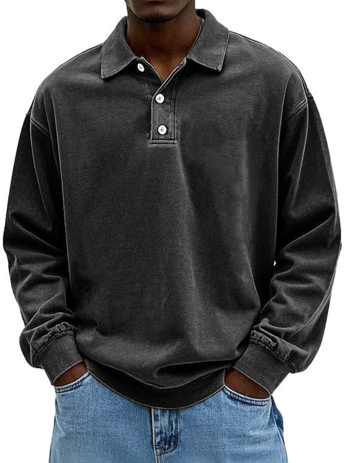 Emmanuel men's casual long sleeve polo shirt classic collar everyday comfort versatile style