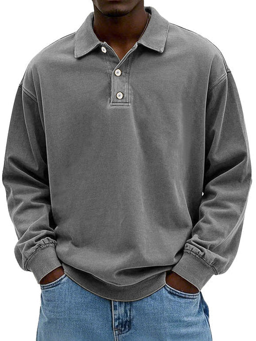 Emmanuel men's casual long sleeve polo shirt classic collar everyday comfort versatile style