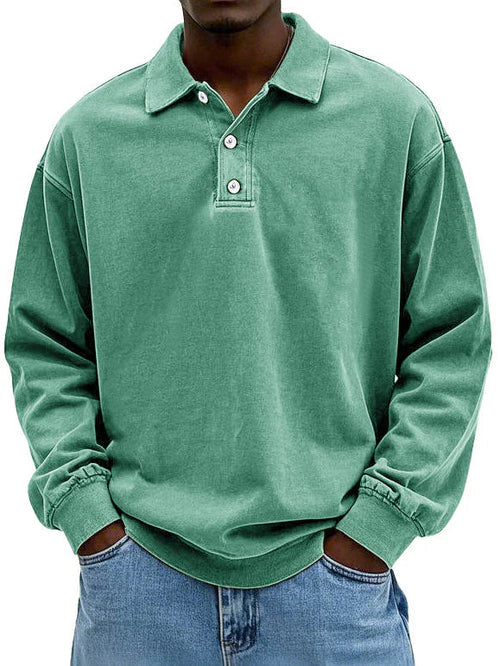 Emmanuel men's casual long sleeve polo shirt classic collar everyday comfort versatile style