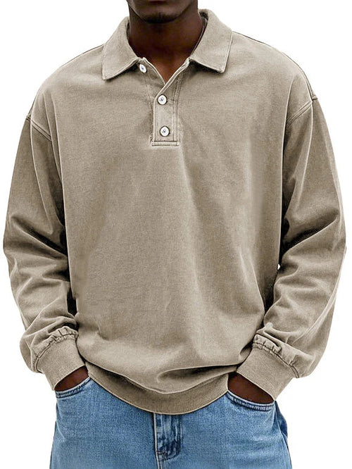 Emmanuel men's casual long sleeve polo shirt classic collar everyday comfort versatile style