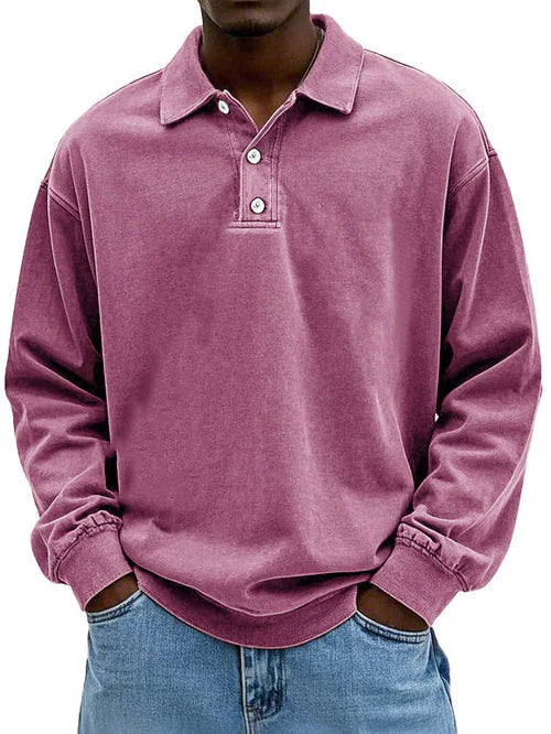 Emmanuel men's casual long sleeve polo shirt classic collar versatile everyday comfort style