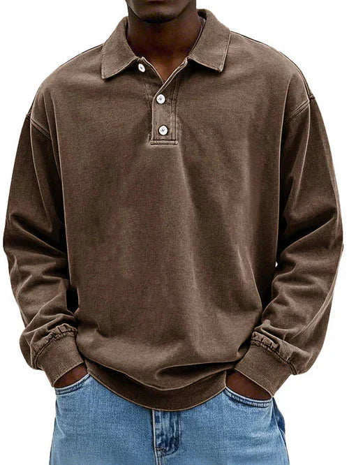 Emmanuel men's casual long sleeve polo shirt in classic fit with refined polo collar for everyday style