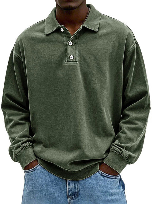Emmanuel men's casual long sleeve polo shirt classic collar versatile everyday comfort style