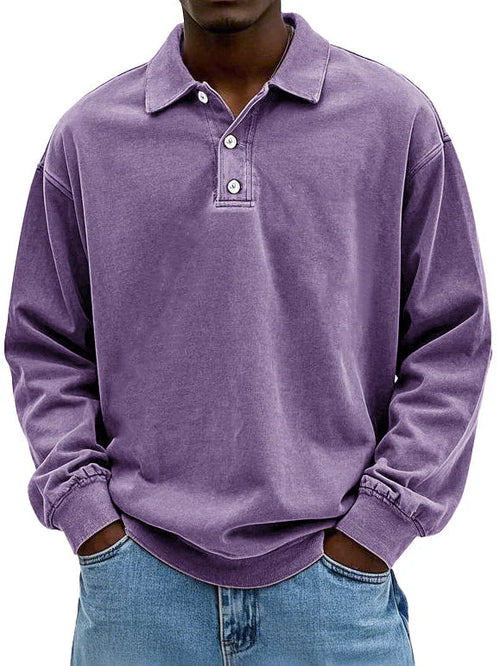 Emmanuel men's casual long sleeve polo shirt classic collar everyday comfort versatile style