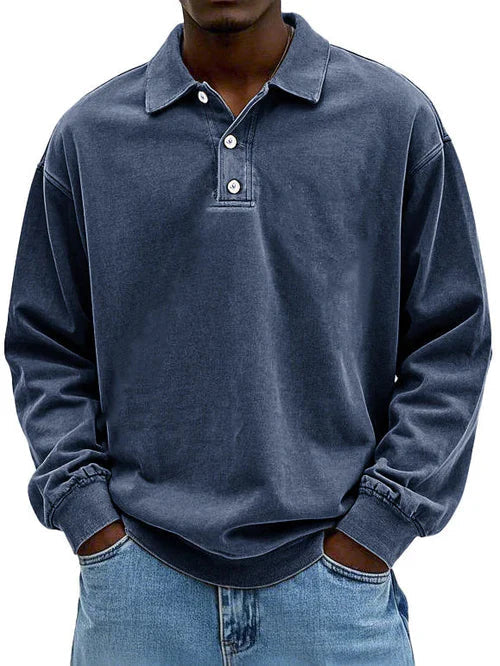 Emmanuel men's casual long sleeve polo shirt in classic fit with refined polo collar for everyday style