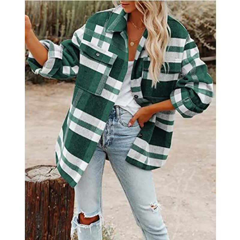 Women's lightweight plaid cotton blend blouse, straight cut elegant spring style with soft breathable fabric